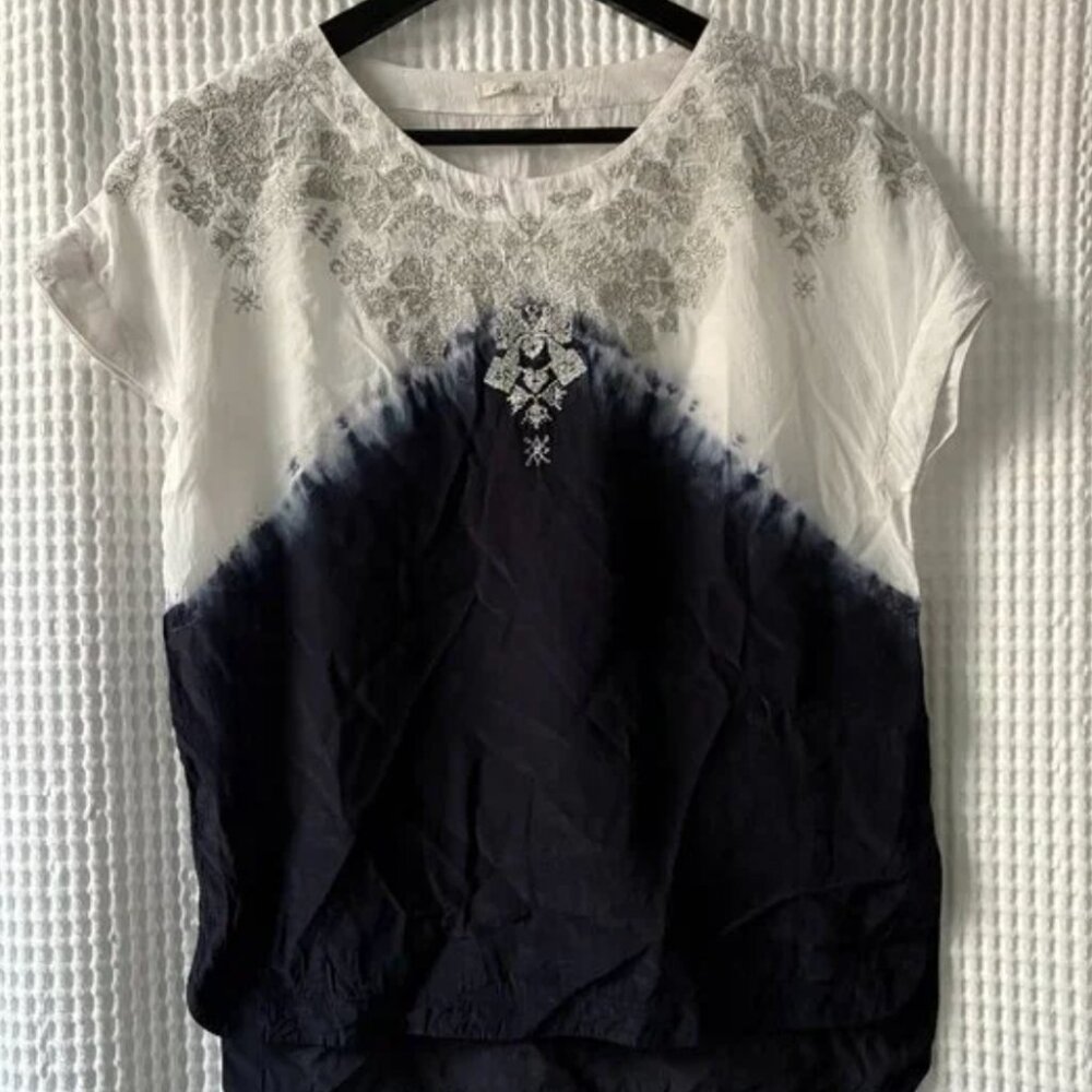 Floreat L ombré/tie-dye metallic embroidered rayon top